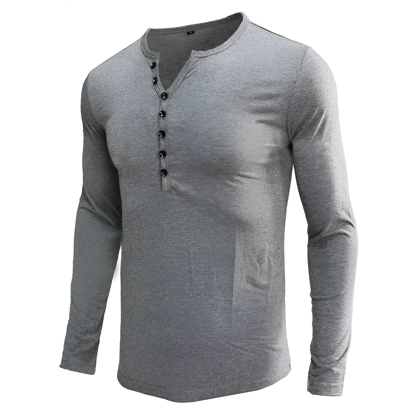 Men's solid colour long-sleeved henley neck t-shirt in cotton-blend fabric
