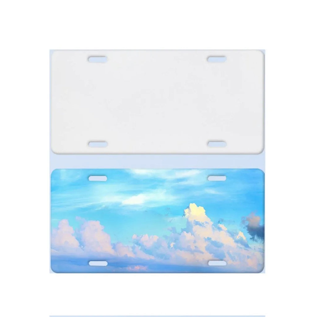 White aluminium blank licence plate showing 30.3 x 15 cm dimensions with four thickness options