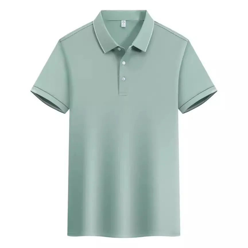 Men's cotton blend short sleeve polo shirt in loose fit with single-side colour collar lapel