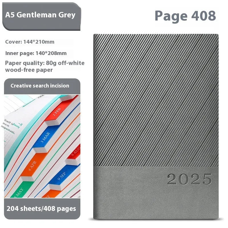 Executive leather notepad open showing 80g paper with striped PU cover in professional colour