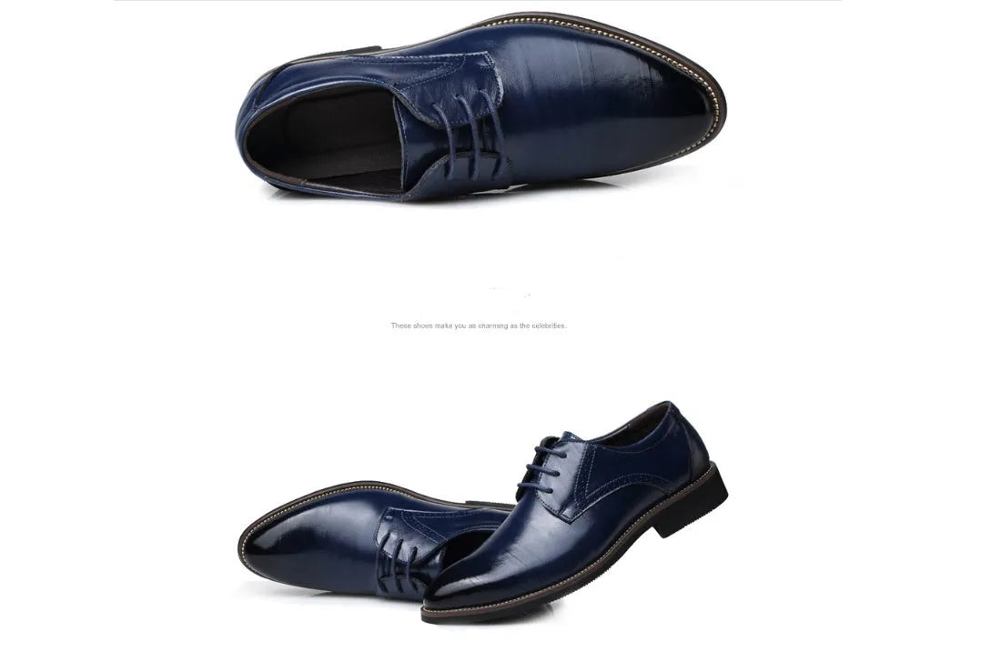Men's artificial leather business shoes with rivet detail, plain pattern, rubber sole in black colour, size 38-48