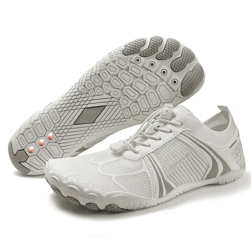 Anti-static conductive upstream grounding shoes in 906 White with mesh upper and rubber sole, low-top lace-up style
