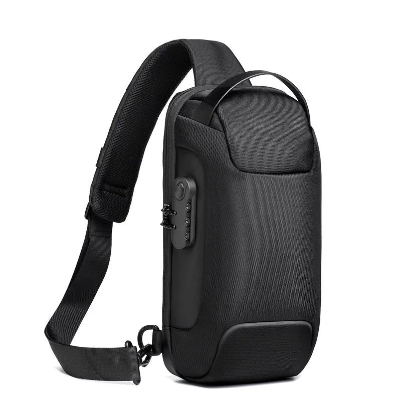 Men's waterproof Oxford crossbody bag with USB port and multiple internal compartments in army green colour