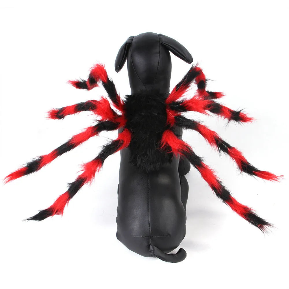 Pet cat dog Halloween spider costume in red and black cotton, available in sizes S M L