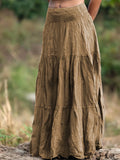 Women's mid-length retro skirt with waist smocking, patchwork and folding detail, viscose fibre, sizes S-XXL
