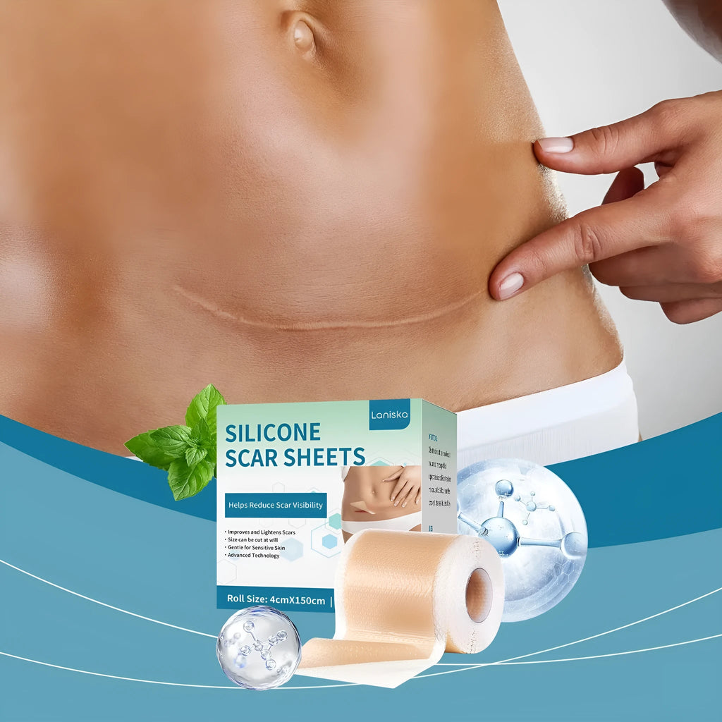 Roll of mint leaf silicone scar paster gel sheets for scar management on healed skin