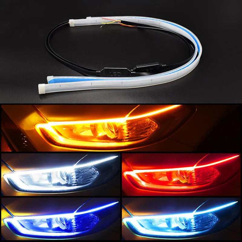 Flexible silicone car LED daytime running light strip with flowing turn signal function in 30cm length.
