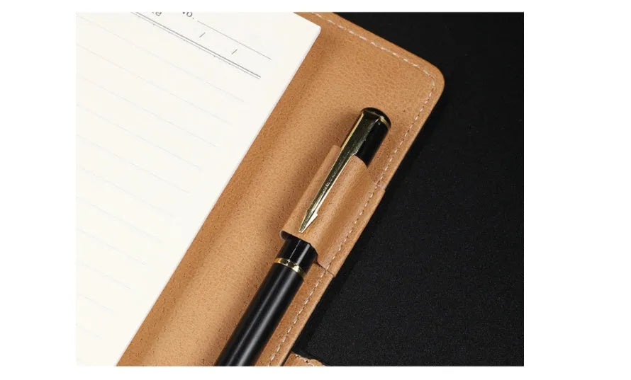 A5 leather notebook with buckle clip and 6-hole binding in multiple colours