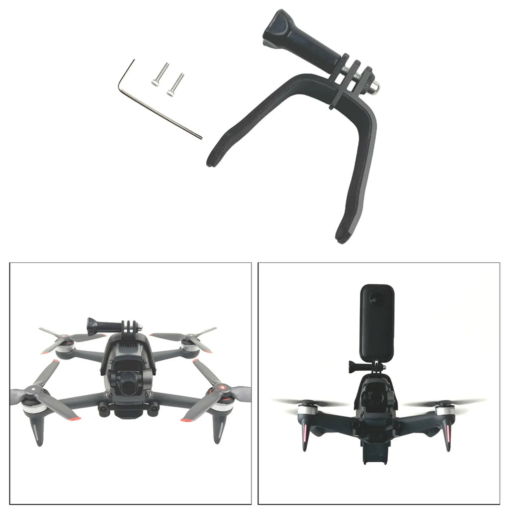 3D printed hard plastic action camera expansion bracket with soft sponge pad for FPV drone top mounting.