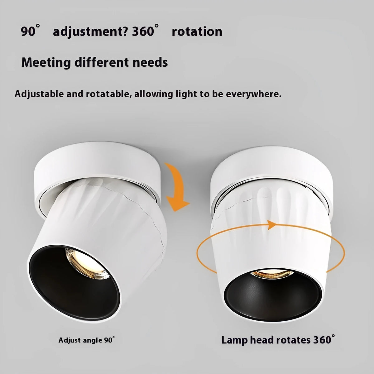 Surface mounted adjustable LED ceiling spotlight with aluminium shell, 7W or 12W, black or white finish