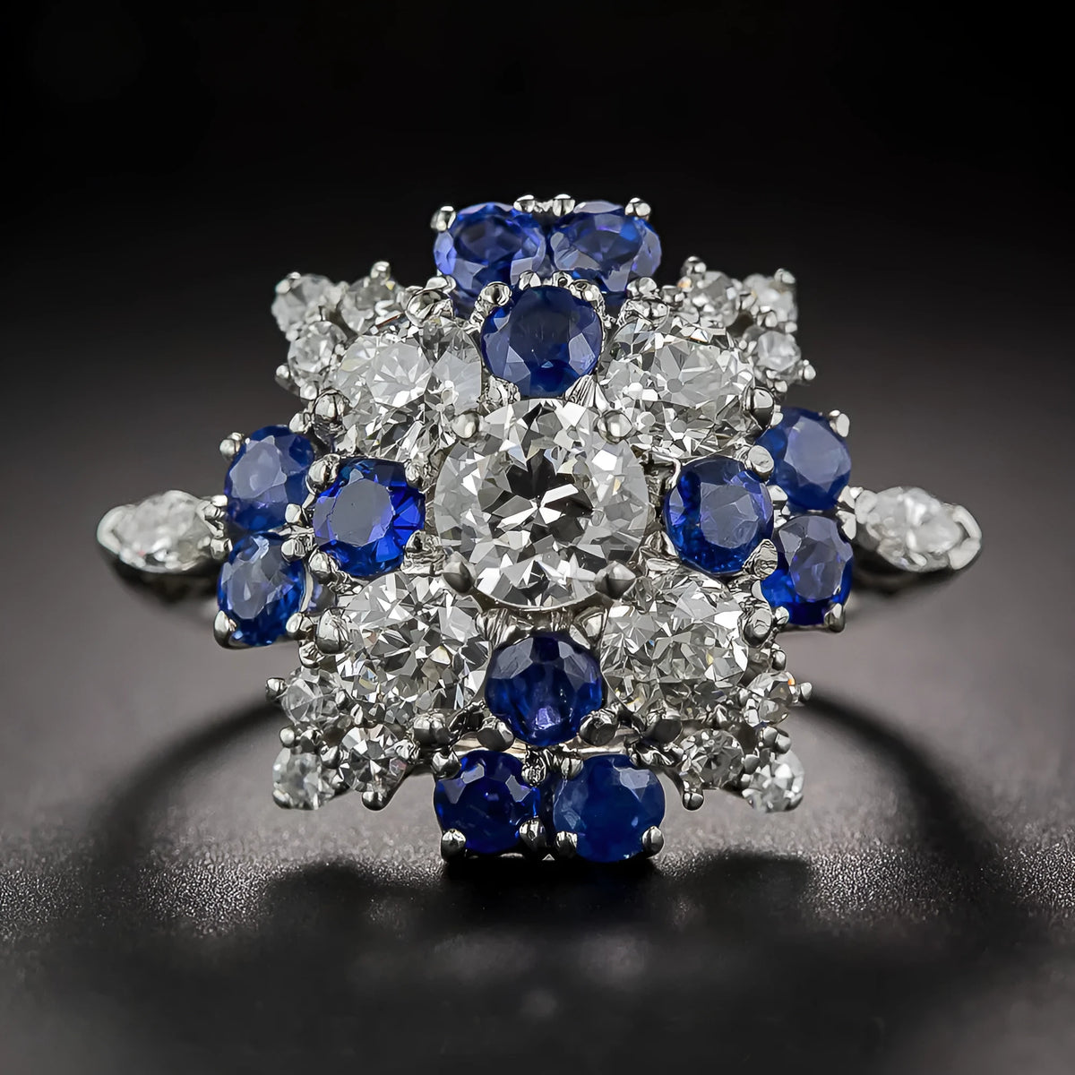 European retro sapphire ring for women, brass electrical degree white steel crown shape, colour KYRA0405, size no. 7