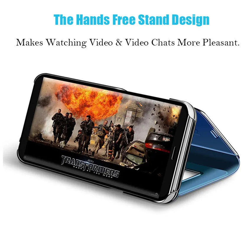 Luxury leather transparent mirror flip phone case for Samsung S10 Plus in black