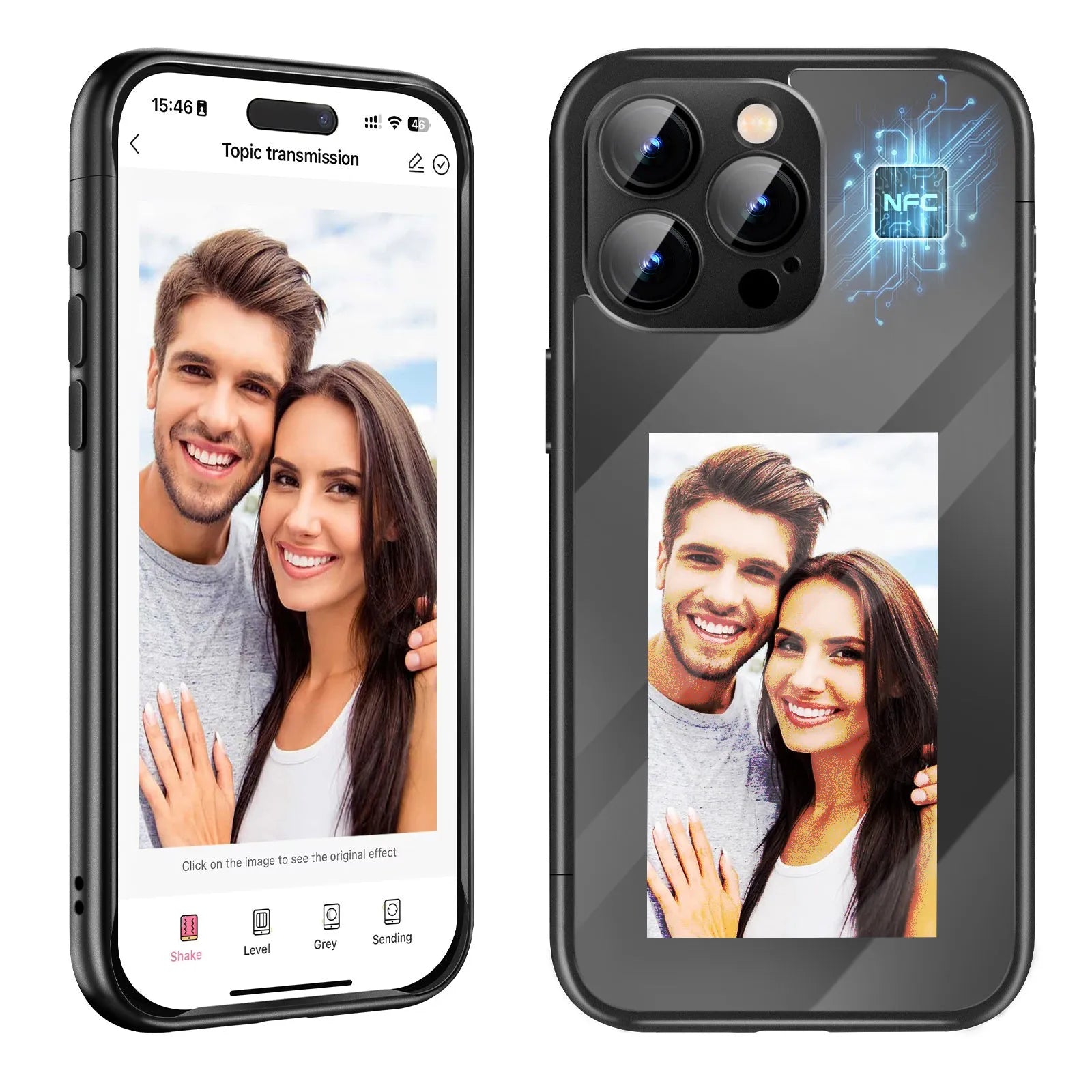 iPhone 15 Pro NFC ink screen flip phone case in black or purple colours