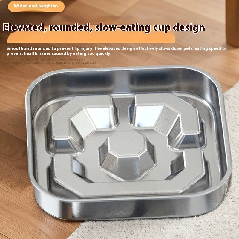 Square stainless steel slow feeding pet bowl in Bone Square and Square Model specifications for dogs and cats