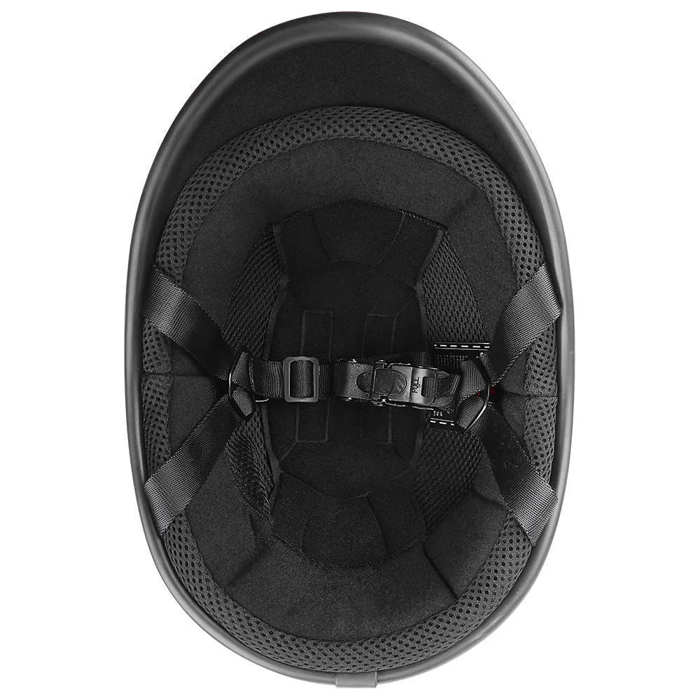 Retro full-face motorcycle helmet in matte black with hand-curved aerodynamic ABS shell.