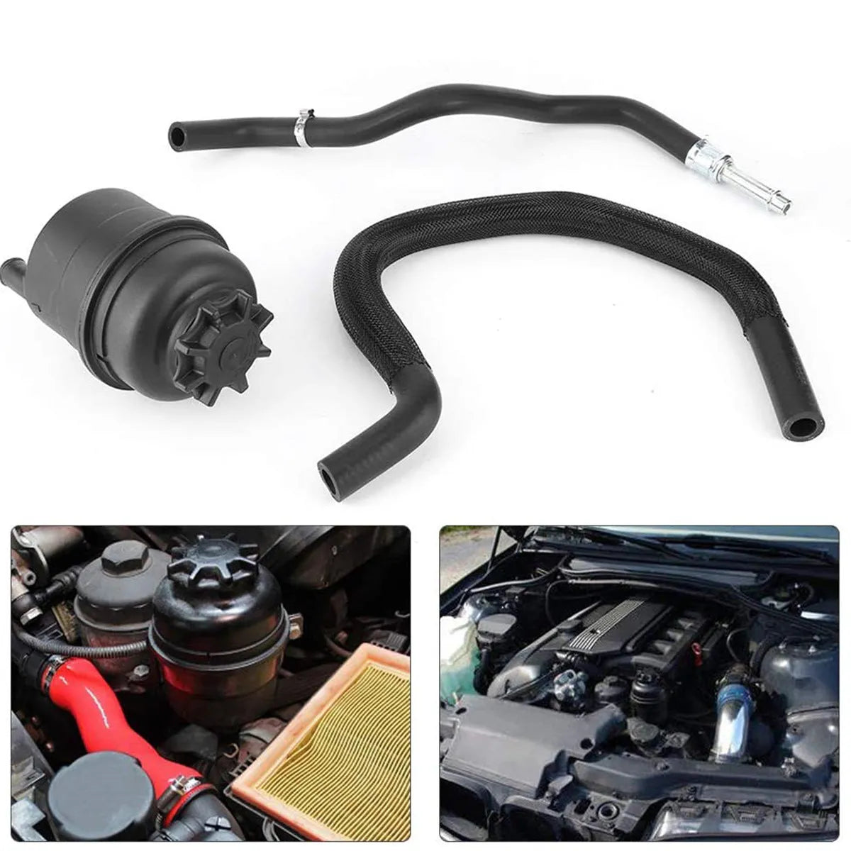 BMW power steering oil pot kit with plastic oiler accessories for 3, 5, and 7 series models