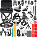 Black GoPro accessories set with chest strap and helmet mount compatible with Hero 4, 3, and 2 action cameras