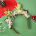 Christmas LED hair band with flashing lights, plastic headband in festive motifs including tree, snowflake, and deer horn designs