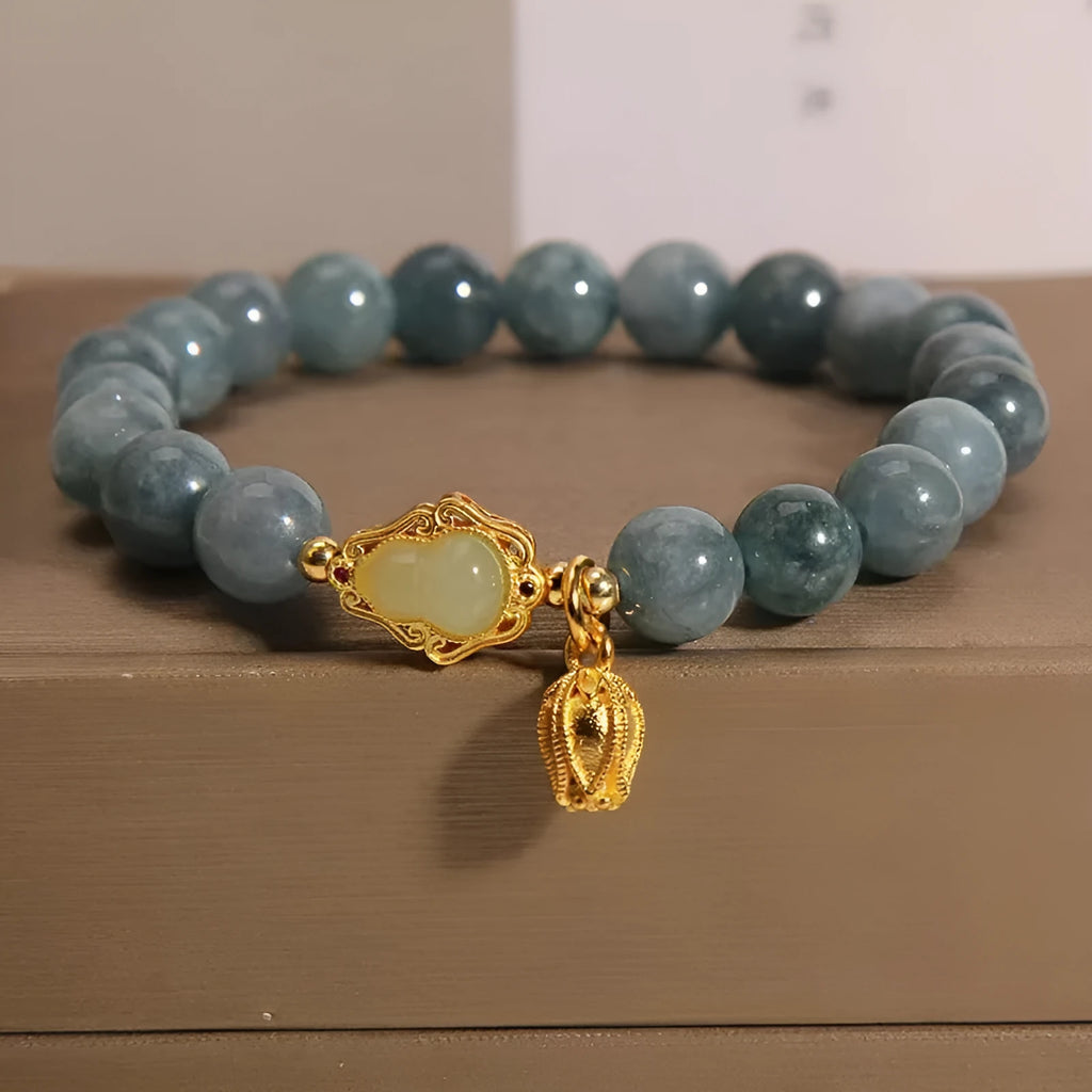 Natural stone bracelet for women with sky blue gourd lotus flower pendant
