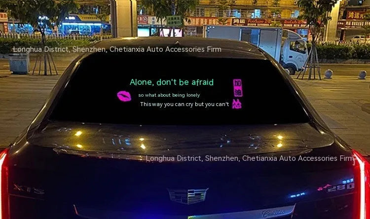Long rectangular car interior rhythm light with electroluminescent panel showing a graphic design.