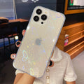 Transparent silicone mobile phone case featuring a Laser Love design, shown fitted on an iPhone.