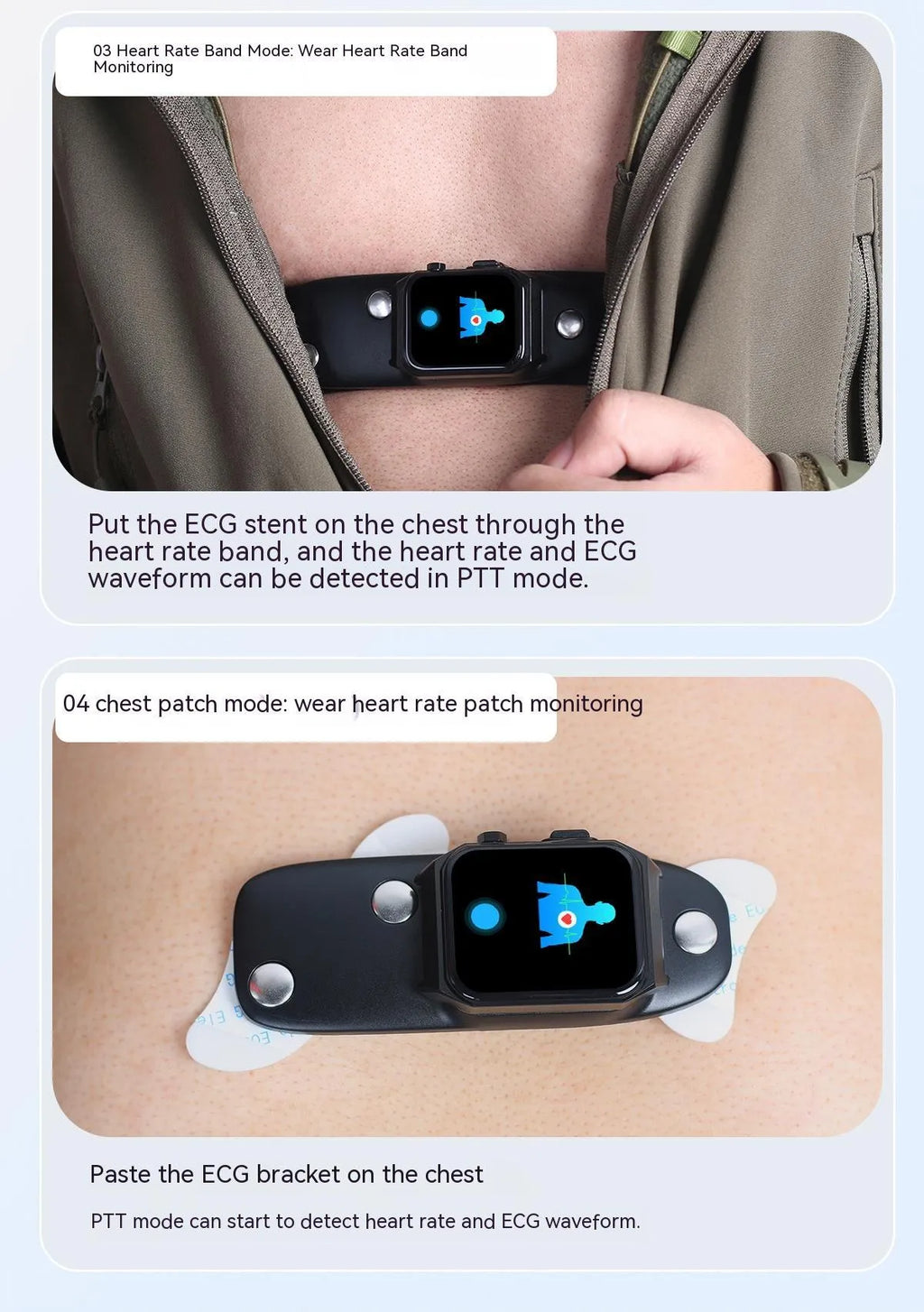 Non-invasive smart watch with IPS screen, touch button, available in black, blue, red and leather colours