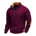 Men's black thick turtleneck half placket zipper pullover sweater on white background