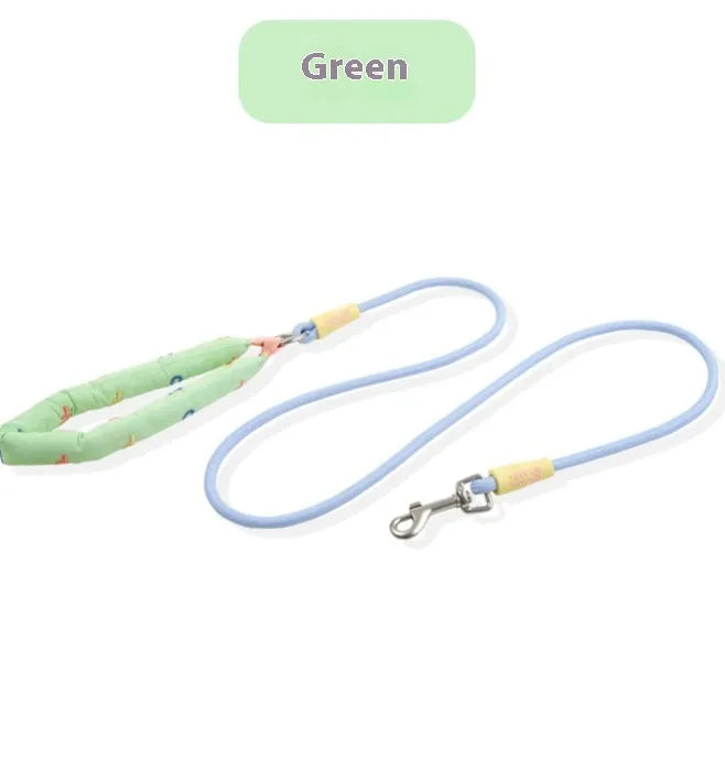 Polyester dog leash with hand holding rope in pink, green, purple, or raspberry powder colours