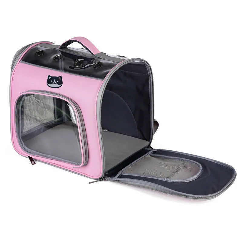 Outdoor portable see through breathable large space pet bag in polyester, 35L capacity, solid colour design