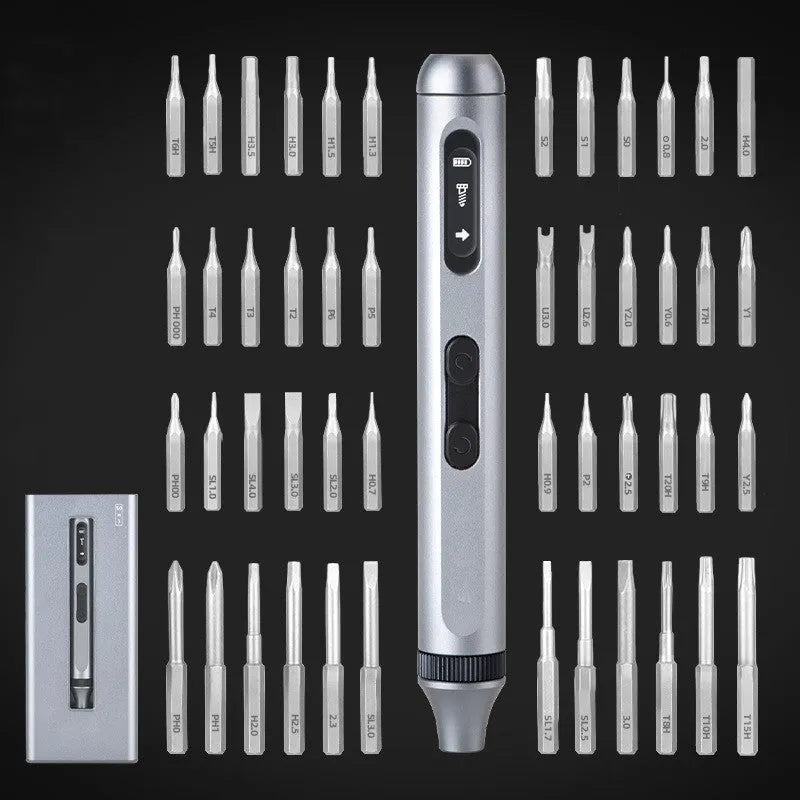 Compact aluminium handled electric screwdriver with precision bit for DIY and electronics repair