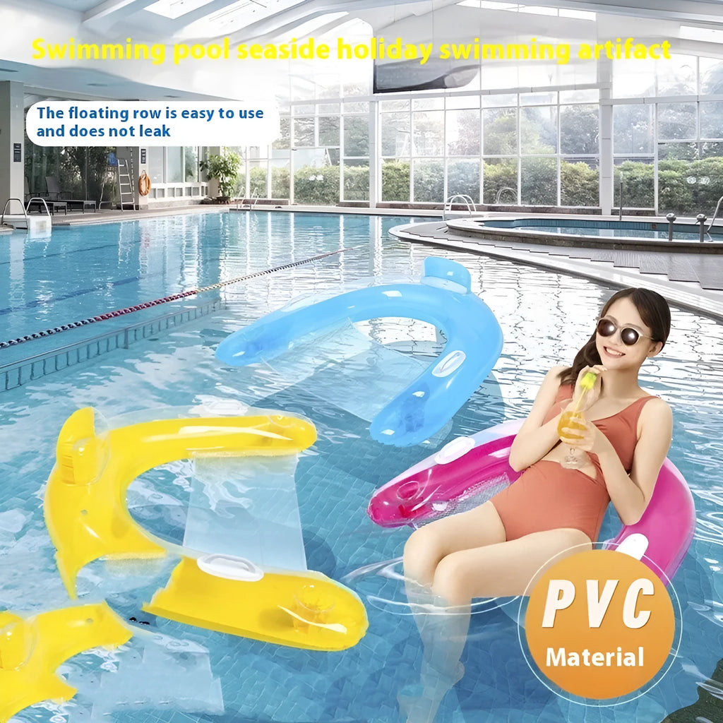Inflatable water floating bed swimming ring in pink, 96x109cm, on a pool surface