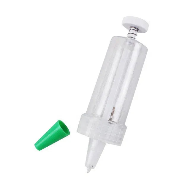 12cm long plastic mini garden seeder tool with button mechanism for container planting