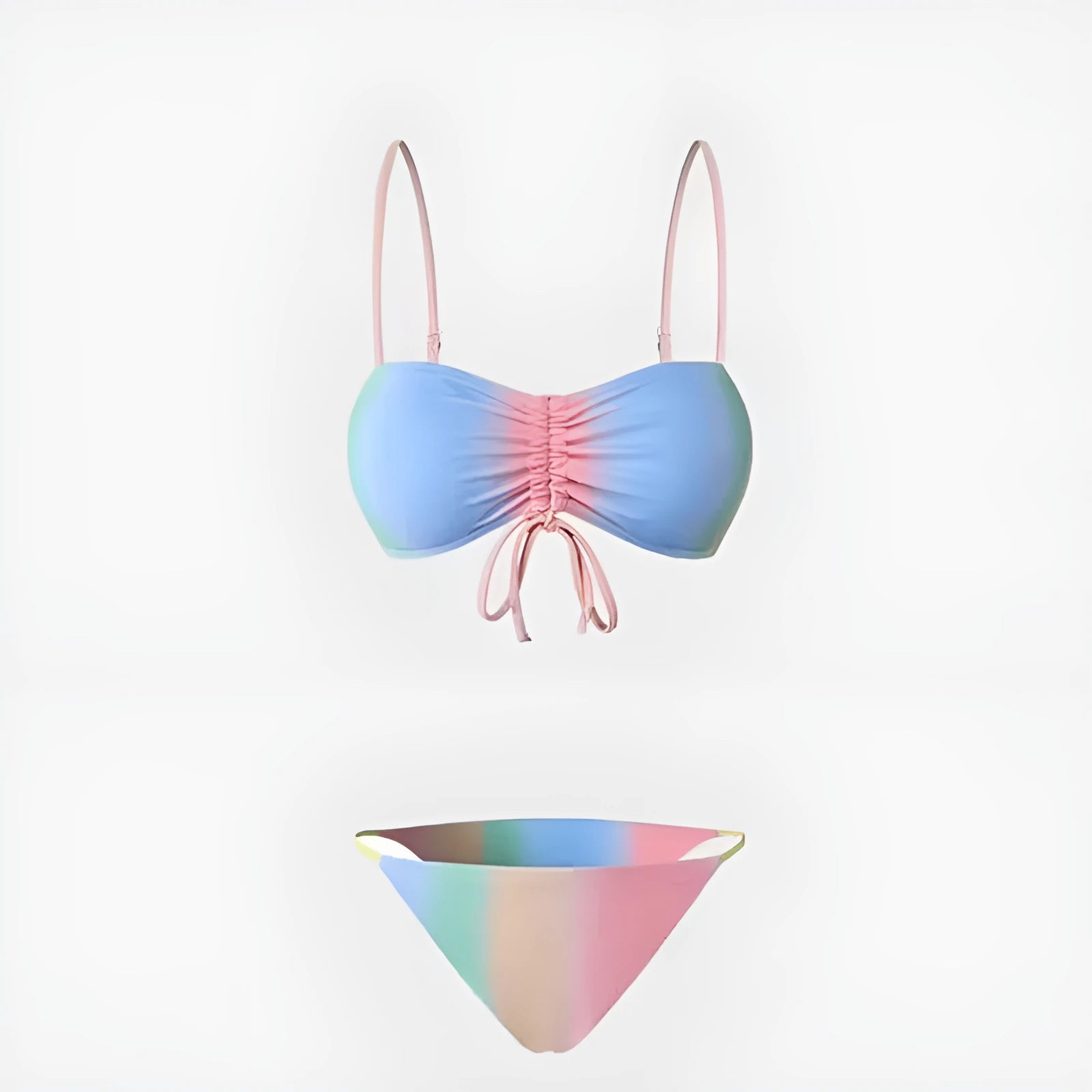 Women's lace-up bikini swimsuit with adjustable string ties and triangle top design