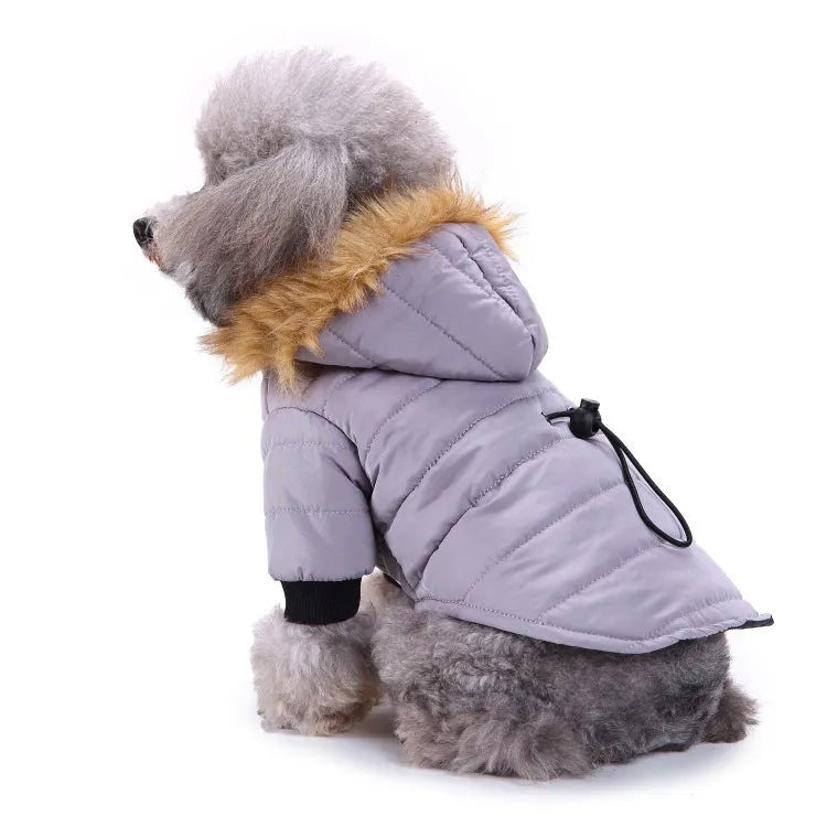 Polyester pet winter clothing in green, grey or red, sizes S M L XL for dogs and cats
