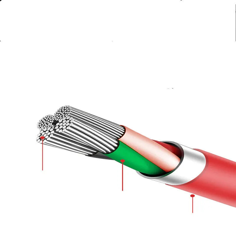 Telescopic 3-in-1 data cable 120cm with Apple Android and Type-C connectors in red