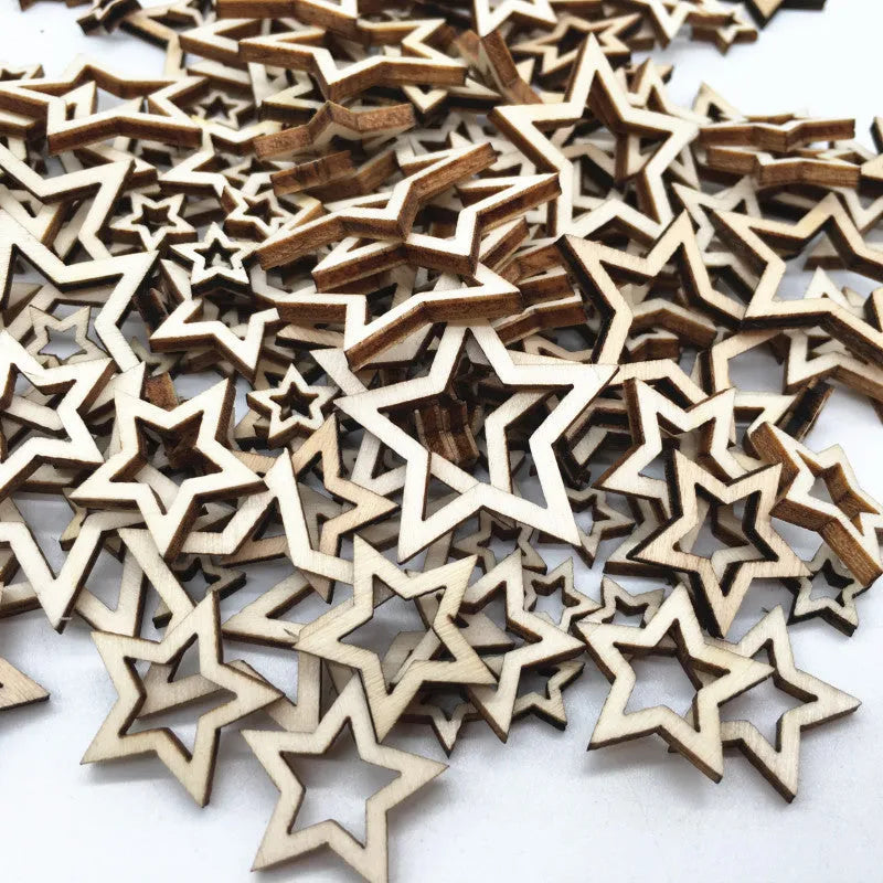 MDF wooden five-pointed star craft pendants in 10mm, 20mm and 30mm mixed sizes for home decoration