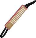 Beige and pink jute dog tug toy with two handles for tug-of-war training