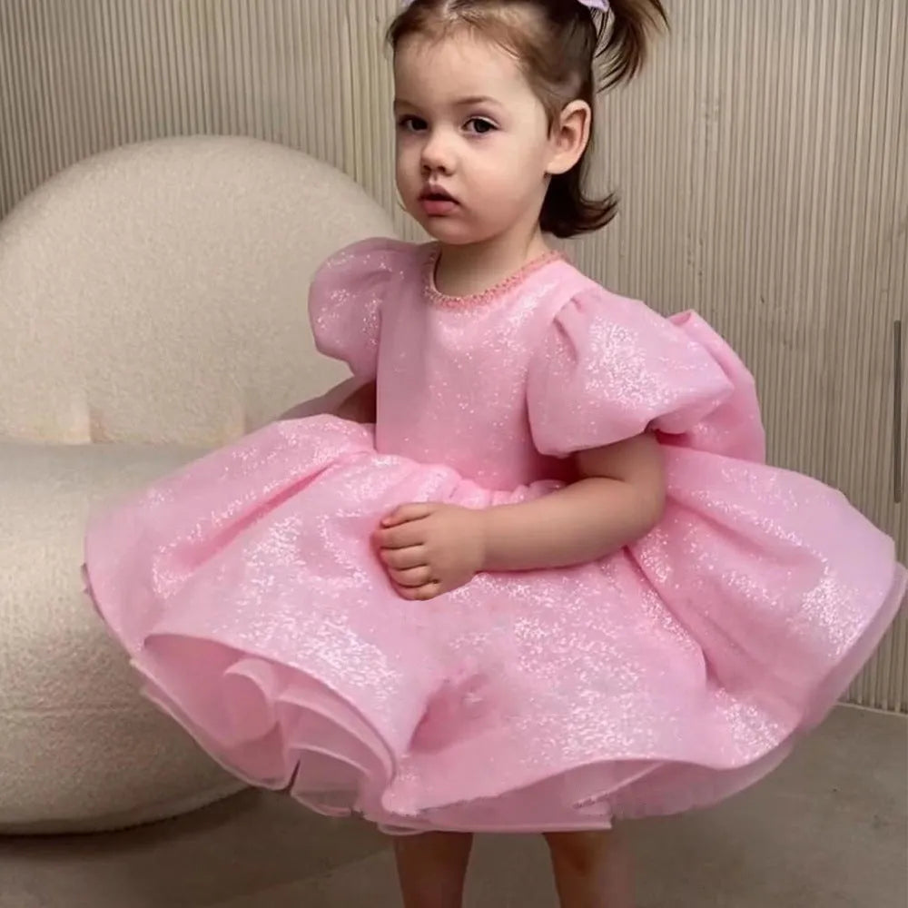 Girls pink tulle tutu princess dress for flower girl and evening wear, sizes 80cm to 150cm