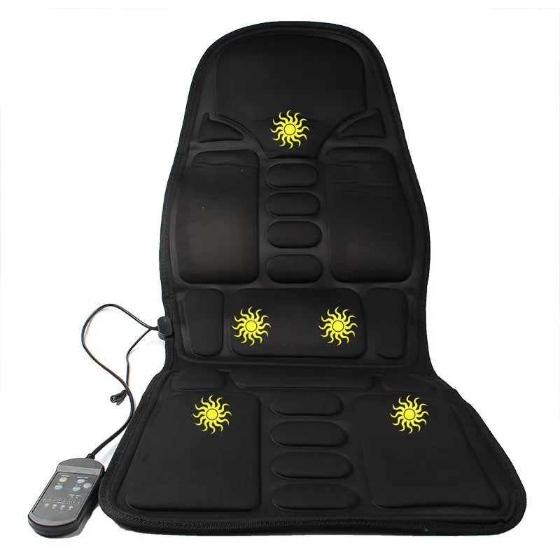 Black heating massage mat seat cushion with infrared physiotherapy function and variable speed control