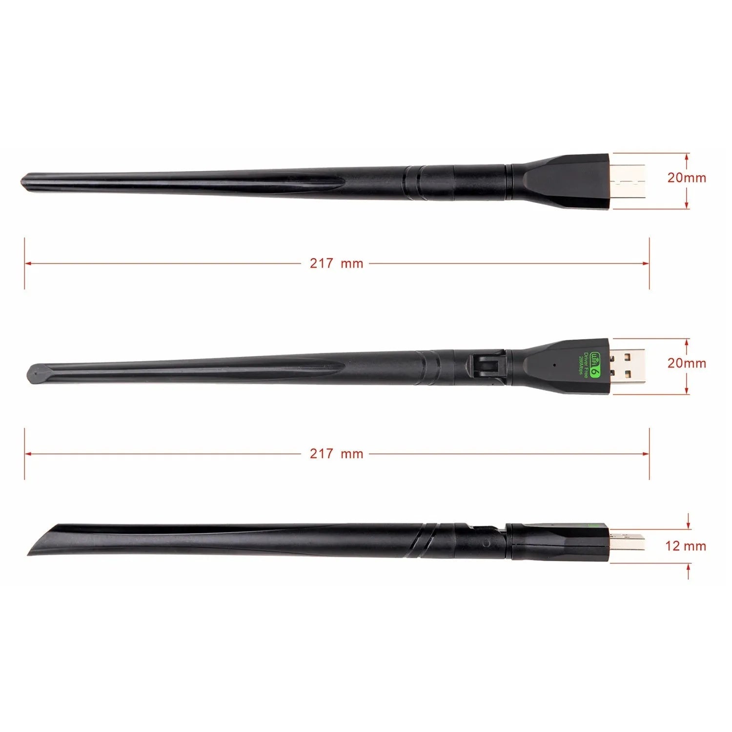 Black USB WiFi 6 wireless network card dongle for laptop and PC connectivity.