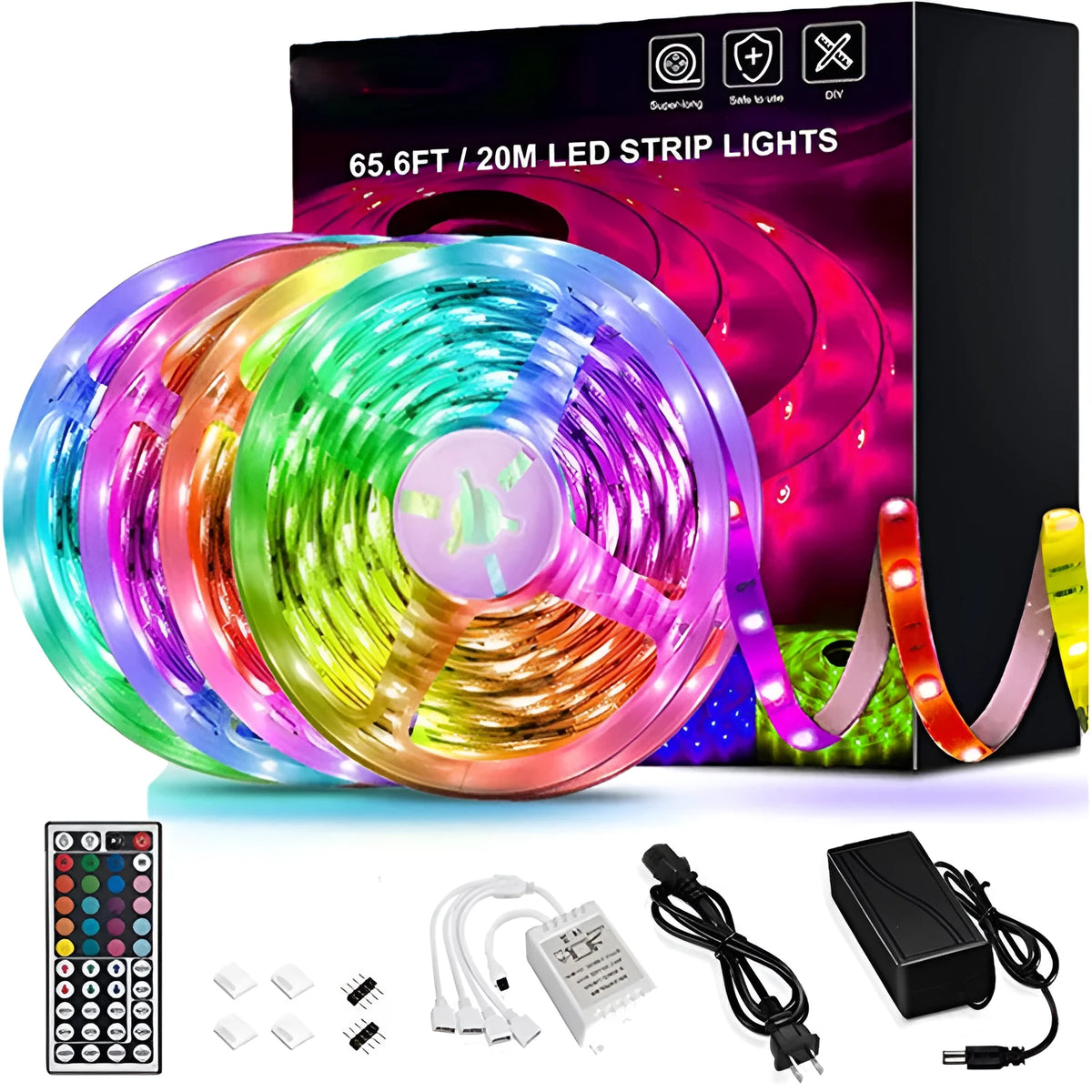 20-metre RGB LED strip light with 360 SMD 5050 diodes and 44-key remote control for room decoration