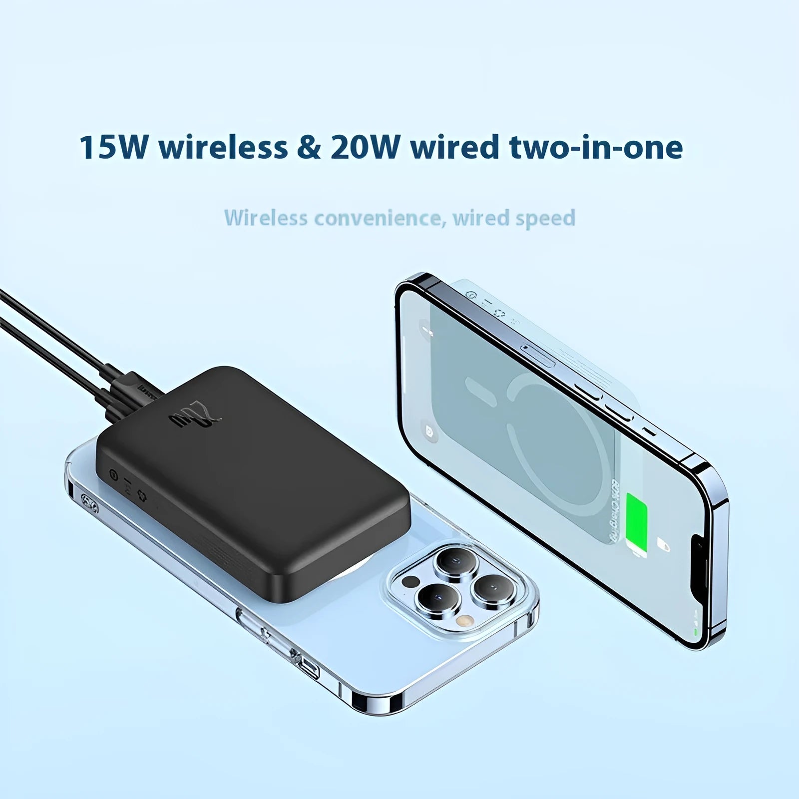 Magnetic wireless power bank in silicone shell showing colour options