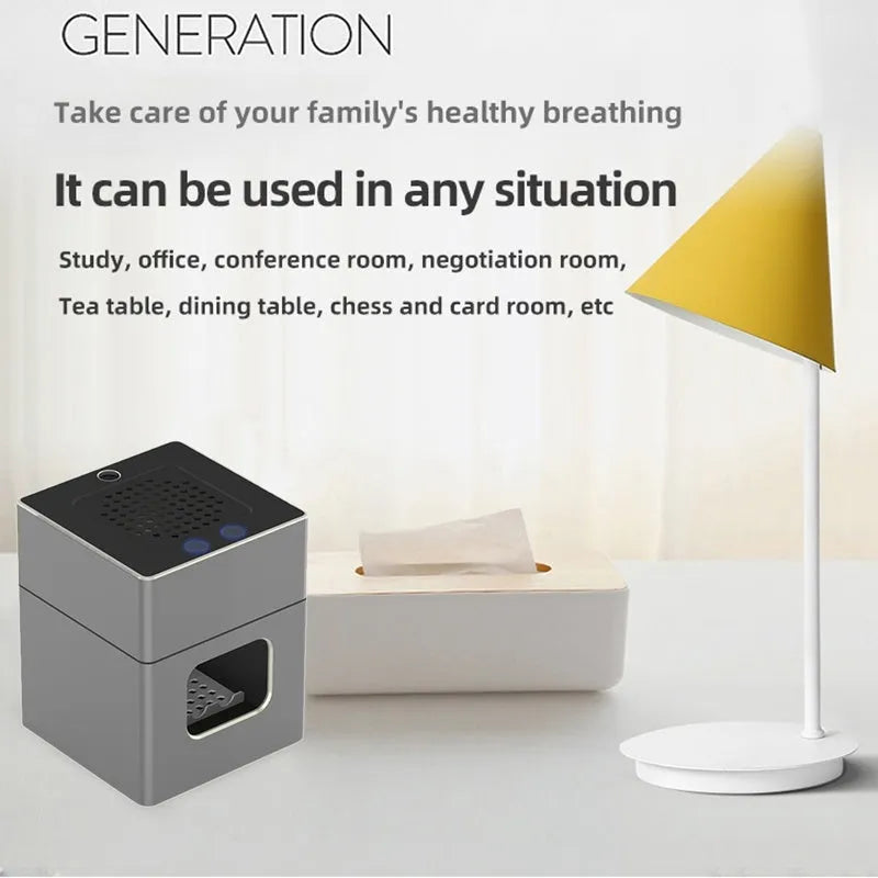 Grey AP078 electronic air purifier with compact ABS body and four-layer filter for smoke reduction