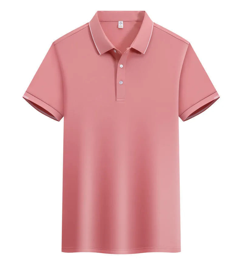 Men's cotton blend short sleeve polo shirt in loose fit with single-side colour collar lapel
