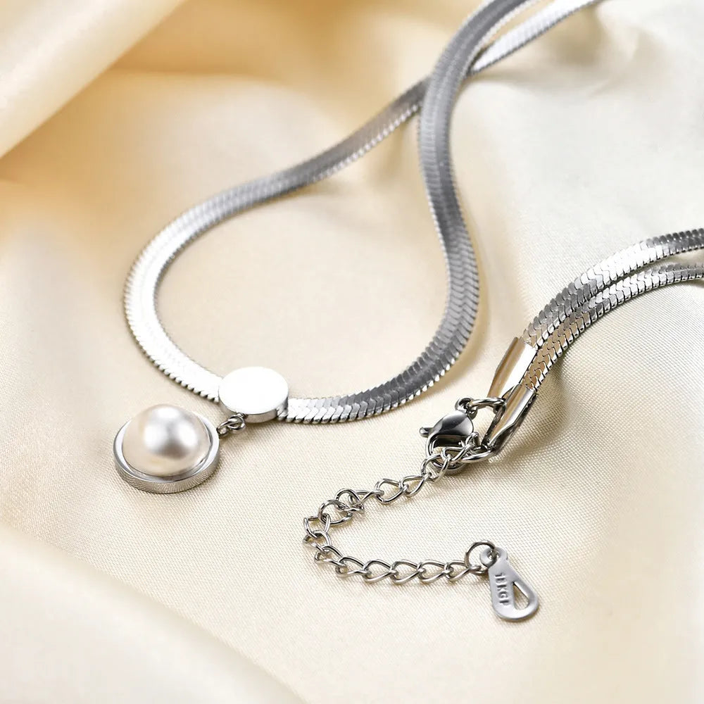 Fashion 8mm chain like flat snake blade necklace in titanium steel steel colour