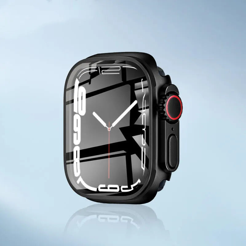 PC case and tempered glass protective film for Apple Watch in black colour