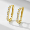 S925 sterling silver oval zircon earrings with geometric quadrilateral design in ear clip style