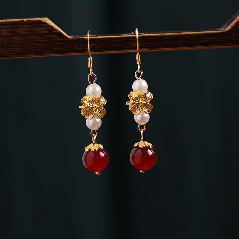 Women's geometric drop earrings with antique retro court styling and electroplated finish