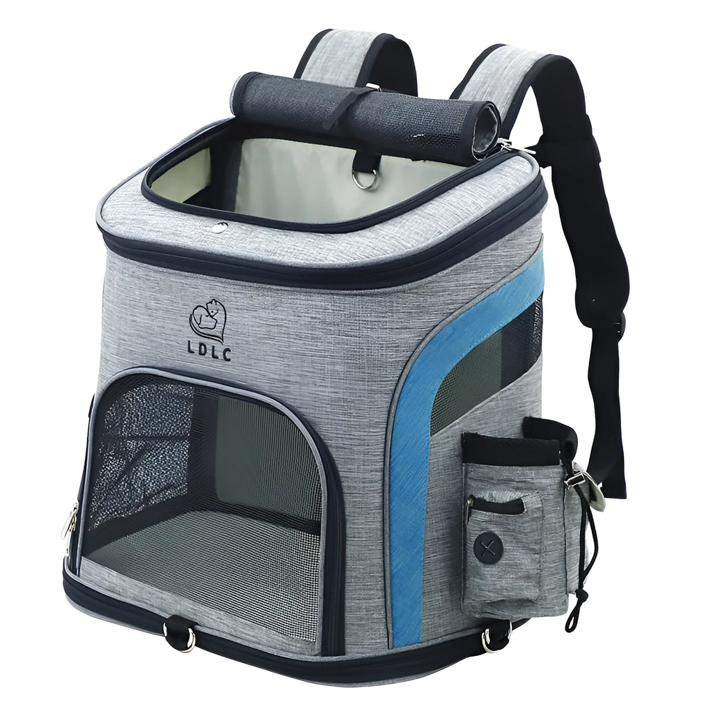 Breathable nylon pet backpack for dogs and cats up to 20 kg available in grey colour with ventilation panel