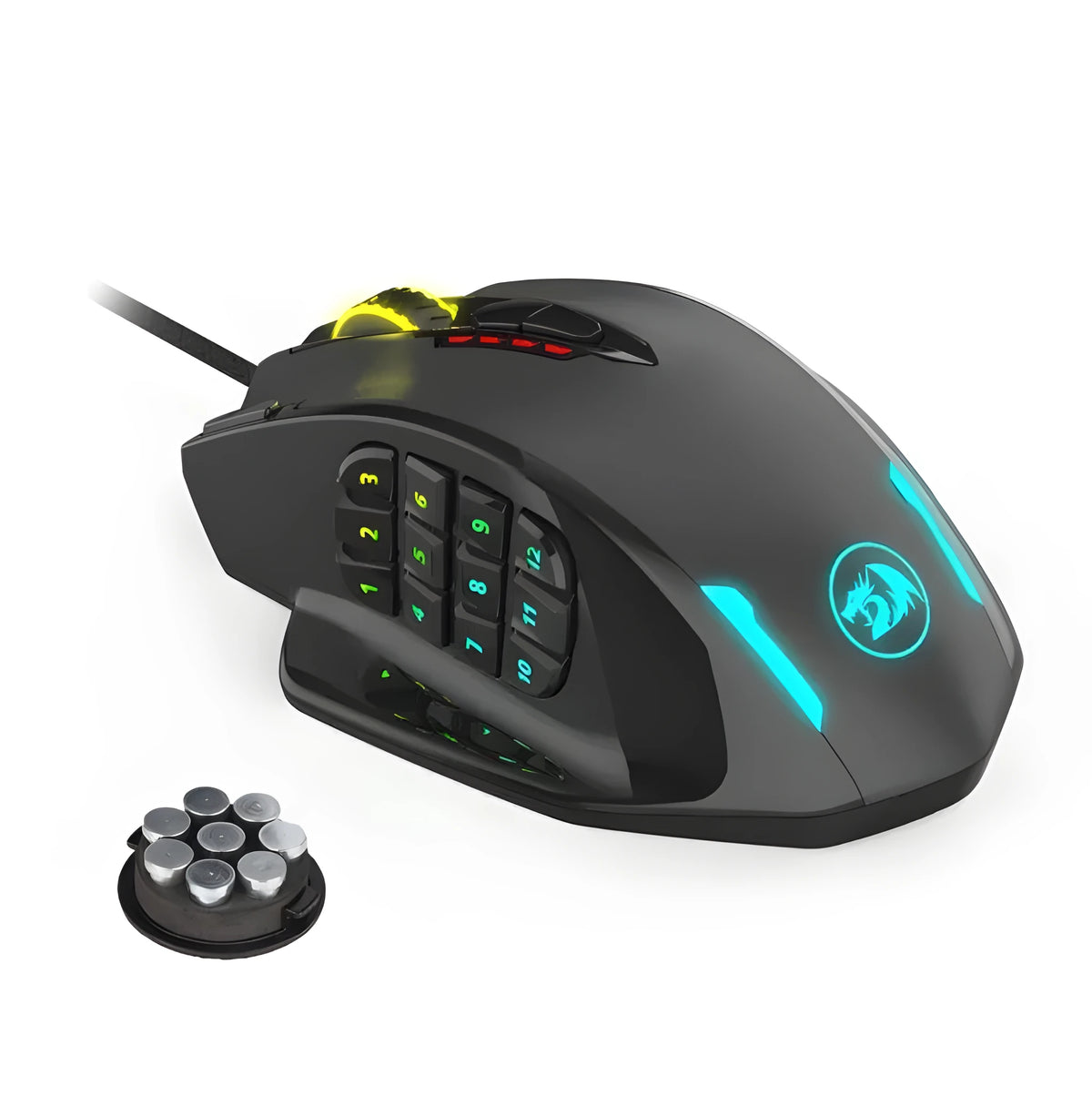 Redragon M908 One-Hander Macro Defines gaming mouse in black with ergonomic leather grip and side button cluster